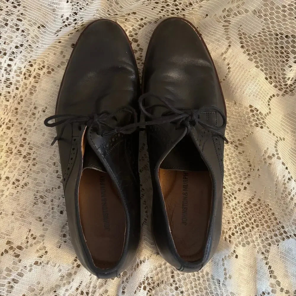 Johnston & Murphy Men's US 8.5 M Conard Black Leather Oxford Cap Toe Shoes
